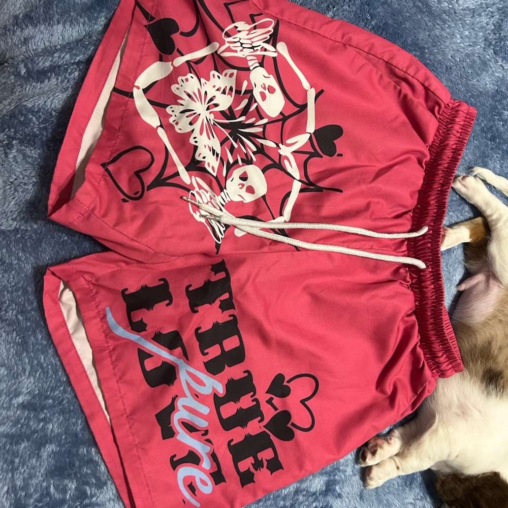ROMWE Pink Athletic Shorts with Black and White Design